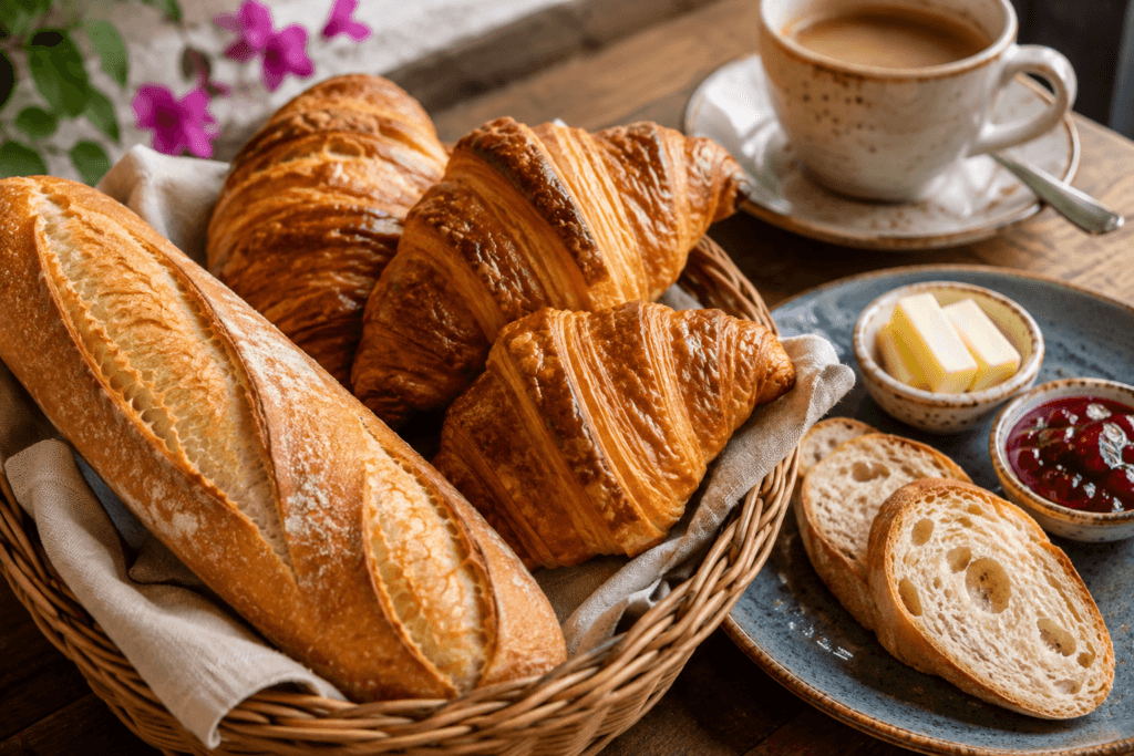 french style baguette and croissants